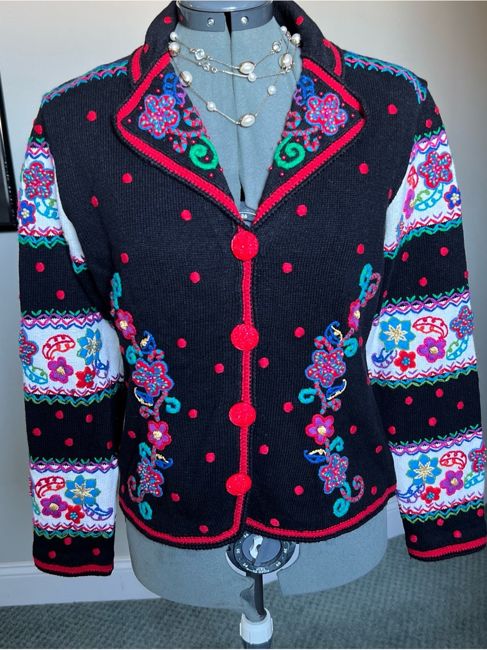 Michael Simon S M Embroidered Beaded Sweater Cardigan